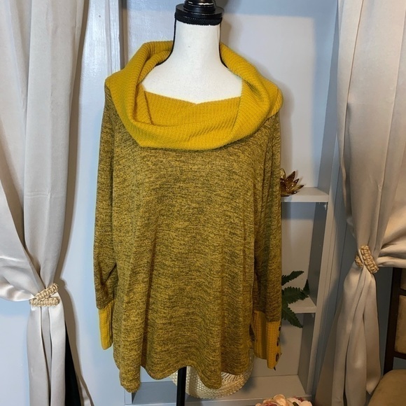 New York Laundry GUC XL Cowl Neck Button Detail Darker Mustard Yellow Sweater - Picture 8 of 14